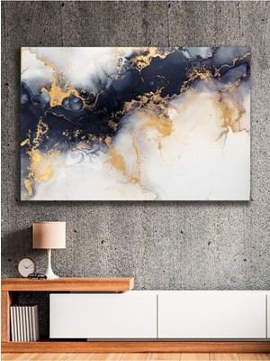 Siyah Gold Geçişli Mermer Görünümlü Kanvas Tablo