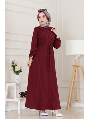 Yakası Güpür Nova Elbise-Bordo