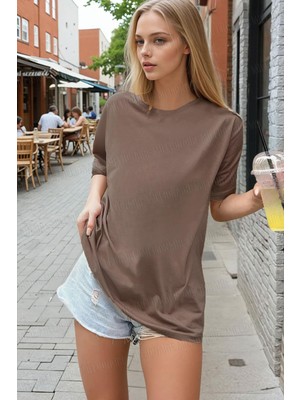 Teenage Millionaire Kadın Kahverengi Basic Düz Baskısız Oversize Salas T-Shirt