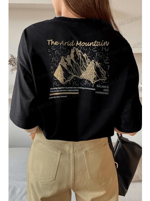Millionaire Arid Mountain Siyah Oversize Salas Boyfriend Kadın T-Shirt