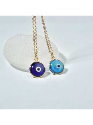 Nox Jewelry 14K Altın Kaplama Nazar Boncuğu Gümüş Kolye - Mavi Cam Taşlı Minimal Şans ve Koruyucu Kadın Kolye - CNS00621