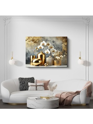 Altın Vazo Çiçekler Kanvas Tablo