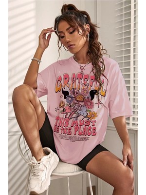 Teenage Millionaire Kadın Pembe Greatful Oversize T-Shirt - K2189