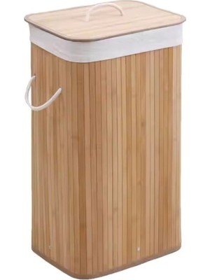 Mediterian Katlanabilir Bambu Çamaşır Sepeti, Kapaklı, Taşınabilir, Şık Tasarım, 60 L Hacim
