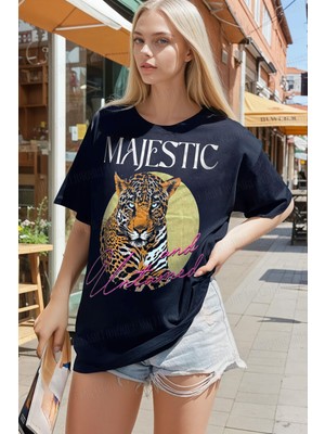 Millionaire Kadın Lacivert Majestic Oversize Fit Bol Geniş Kalıp Salaş Kesim T-Shirt