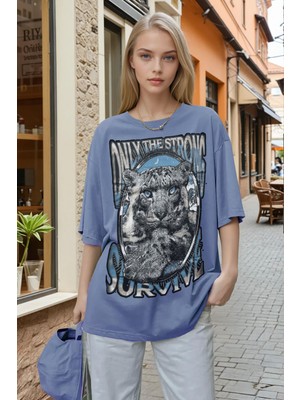 Millionaire Kadın Mavi Survive Oversize Fit Bol Geniş Kalıp Salaş Kesim T-Shirt