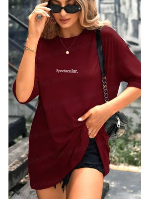 Kadın Bordo Spectacular Oversize Salas T-Shirt
