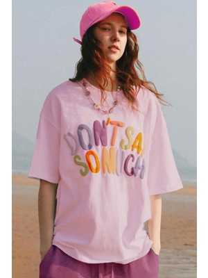 Kadın Pembe Oversize Kabaran Baskı Dont Say Salas Boyfriend Kadın T-Shirt