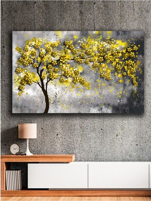Sarı Çiçekli Modern Soyut Ağaç Kanvas Tablo