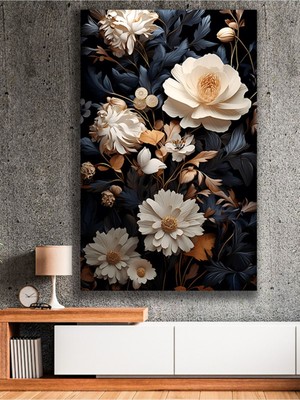 Gece Bahçesinde Modern Soft Çiçekler Kanvas Tablo