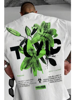 Millionaire Erkek Ekru Beyaz Toxic Oversize Fit Bol Geniş Kalıp Salaş Kesim T-Shirt