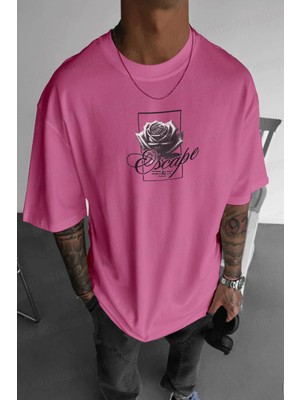 Millionaire Erkek Fuşya Pembe Black Rose Oversize Fit Bol Geniş Kalıp Salaş Kesim T-Shirt