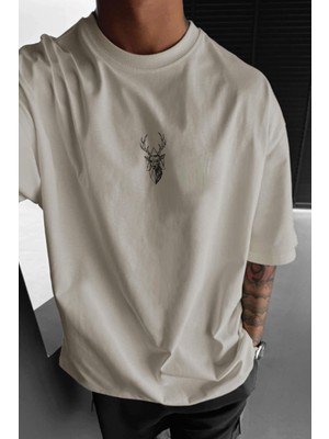Millionaire Erkek Taş Geyik Baskılı Oversize Fit Bol Geniş Kalıp Salaş Kesim T-Shirt