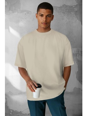 Teenage Millionaire Erkek Taş Renk Basic Düz Baskısız Oversize Salas Boyfriend T-Shirt