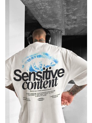 Millionaire Erkek Ekru Beyaz Göz Baskılı Sensitive Oversize Fit Bol Geniş Kalıp Salaş Kesim T-Shirt