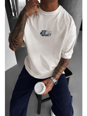 Millionaire Erkek Ekru Beyaz Earth Oversize Fit Bol Geniş Kalıp Salaş Kesim T-Shirt