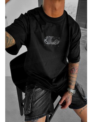 Millionaire Erkek Siyah Oversize Fit Kısa Kollu T-Shirt Günlük Tarz İnce Kumaş