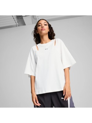 Puma Kadın Beyaz Puma Dare To Oversized Cutout Tee Beyaz Kadın T-Shirt