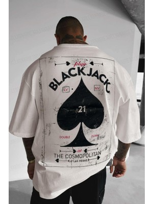 Millionaire Erkek Beyaz Black Jack Oversize Fit Bol Geniş Kalıp Salaş Kesim T-Shirt