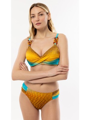 Ayyıldız 4627 Kahve Mavi Desenli Toparlayıcı Bikini Takımı