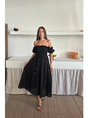 Defy Moda Siyah Gipeli Brode Elbise