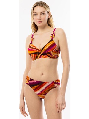 Ayyıldız 4627 Turuncu Desenli Mor Toparlayıcı Bikini Takımı