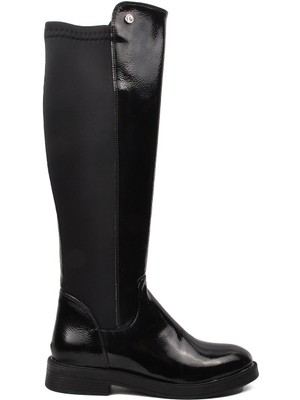 Pierre Cardin Siyah Kırışık Polyester Karışımlı Kadın Düz Çizme
