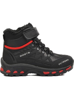 Aspor Siyah Kırmızı Unisex Cırtlı Kürklü Çocuk Bot