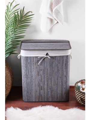 Mediterian Katlanabilir Bambu Çamaşır Sepeti, 35x50 cm, hafif ve şık tasarım