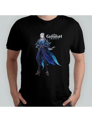 Pixxa Genshin Impact Neuvillette Unisex %100 Pamuklu Bisiklet Yaka T-Shirt