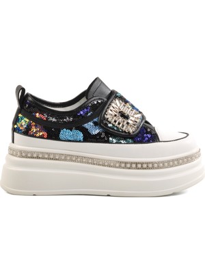 Guja Siyah Yüksek Taban Taş Işlemeli Kadın Sneaker