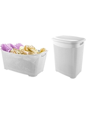 Mediterian Şık Beyaz Plastik Çamaşır Sepeti 2'li Set, kullanışlı ve dayanıklı materyal