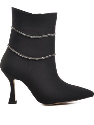 Aspor Siyah Saten Kadın Topuklu Bot