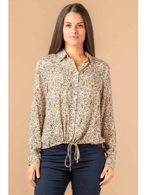 Kadın Yeşil Çiçek Desenli Düğmeli Rahat Kesim Gömlek - Günlük ve Şık Kombinler Için