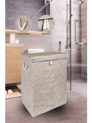 Mediterian Bej Çok Amaçlı Keçe Kapaklı Mega Kutu 55x41x30 cm, Dayanıklı ve Şık Tasarım