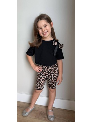 Leopar Desen Tayt T-Shirt Pamuk Takım