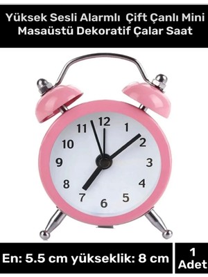 Yüksek Sesli Dekoratif Çalar Saat - Masaüstü Pilli Çift Çanlı Alarmlı Saat