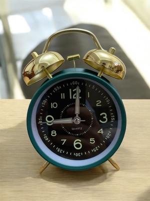 Metal Kasa Çift Çanlı Fosforlu Klasik Alarm Saat Büyük Boy