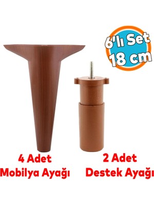 Mobilya Tv Ünitesi Koltuk Kanepe Destek Ayağı 18 cm Ahşap Desenli Konsol Ayak 6'lı Set
