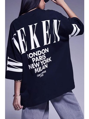 Millionaire Kadın Lacivert Weekend Oversize Fit Bol Geniş Kalıp Salaş Kesim T-Shirt