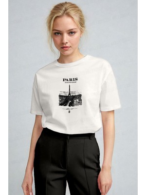 Millionaire Kadın Ekru Beyaz Paris Regular Fit Normal Kalıp T-Shirt