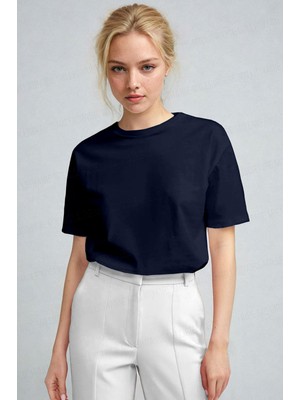 Teenage Millionaire Kadın Lacivert  Nefes Alan Bisiklet Yaka Regular Fit Normal Kesim Baskisiz Basic T-Shirt