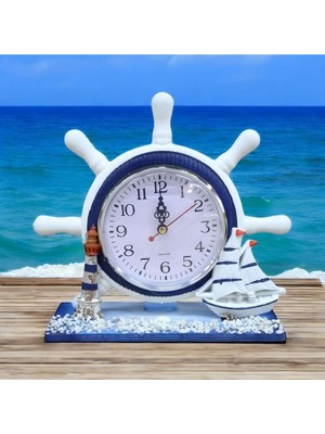 Okyanus Zamanı Marin Masa Saati Yelkenli ve Deniz Feneri Tasarımlı Dekoratif Saat