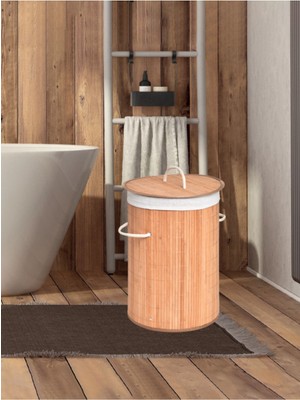 Mediterian Katlanabilir Bambu Silindir Çamaşır Sepeti 35x50cm, şık ve hafif depolama çözümü