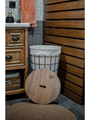 Mediterian Modern ahşap kapaklı metal tel sepet, şık ve kullanışlı tasarım, 75 L hacim