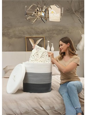 Mediterian Doğal Jüt Kapaklı Çok Amaçlı 3'lü Düzenleyici Sepet Beyaz 20 L