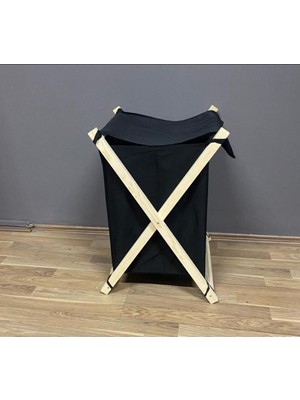 Mediterian Koyu Siyah Ahşap 2 Gözlü Kapaklı Çamaşır Sepeti, 99+ Litre Hacim