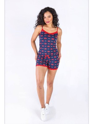 Ince Askılı Şortlu Pamuklu Pijama Takımı Dantel Detaylı