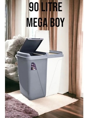 Mediterian İki Bölmeli Gri Beyaz Çamaşır Sepeti, 90 L, Soft Tasarım, Hafif ve Şık Organizatör