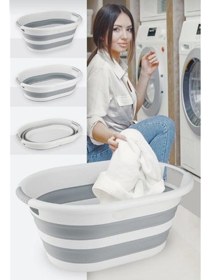 Mediterian Gri Katlanabilir Çamaşır Sepeti 26 Lt, Pratik ve Şık Depolama Çözümü
